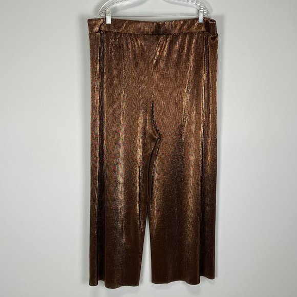 Vero Moda Curve Womens Plisse Wide Leg Pants Metallic Copper plus size 2X - Picture 8 of 13